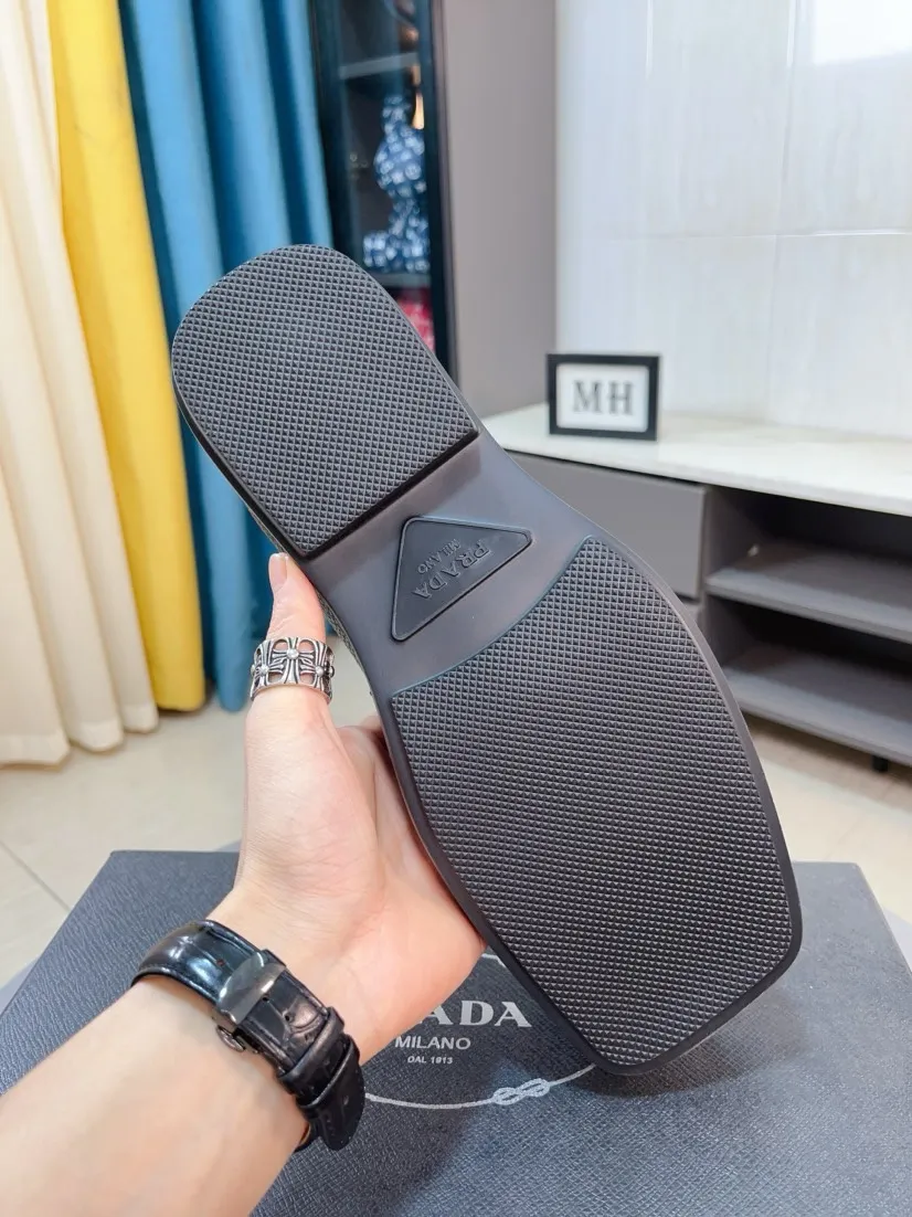 Men's shoes 💰540🌹🌹【PRADA Leather Shoes】Top purchasing agency Original imported Italian custom-made open-edge beaded cowhide leather surface, fully imported water-dyed breathable cowhide lining, original factory special molded sole super comfortable, size: 38-44